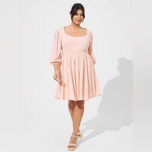 torrid Light Pink Square-Neck Puff Sleeve Mini Dress